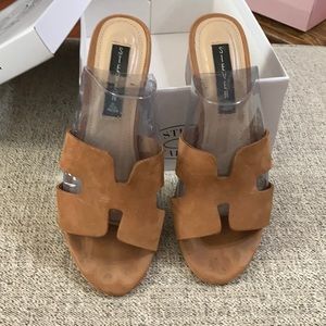 Suede slip-on heeled sandal